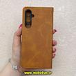 کیف گوشی Galaxy S23 FE سامسونگ مگنتی طرح چرم کتابی محافظ لنزدار بنددار عسلی کد 91473