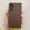 کیف گوشی Galaxy S23 FE سامسونگ مگنتی طرح چرم کتابی محافظ لنزدار بنددار قهوه ای کد 91474
