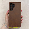 کیف گوشی Galaxy S23 Ultra سامسونگ مگنتی طرح چرم کتابی محافظ لنزدار بنددار قهوه ای کد 91476