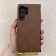 کیف گوشی Galaxy S23 Ultra سامسونگ مگنتی طرح چرم کتابی محافظ لنزدار بنددار قهوه ای کد 91476