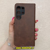 کیف گوشی Galaxy S24 Ultra سامسونگ مگنتی طرح چرم کتابی محافظ لنزدار بنددار قهوه ای کد 91481