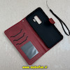 کیف گوشی Galaxy S9 plus سامسونگ مگنتی محافظ لنز دار طرح چرم کتابی بنددار قرمز کد 91531
