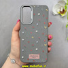 قاب گوشی Galaxy A15 سامسونگ لدر دیزاین SOFT Lether Design فانتزی سیلیکونی طرح چرمی گل های کیوت خاکستری کد 91563