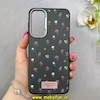 قاب گوشی Galaxy A16 سامسونگ لدر دیزاین SOFT Lether Design فانتزی سیلیکونی طرح چرمی گل های کیوت مشکی کد 91567