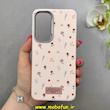 قاب گوشی Galaxy S24 FE سامسونگ لدر دیزاین SOFT Lether Design فانتزی سیلیکونی طرح چرمی گل های کیوت صورتی روشن کد 91621