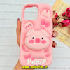 قاب گوشی iPhone 12 Pro Max / iPhone 13 Pro Max آیفون سیلیکونی پاک کنی پاپ سوکت دار طرح خوک بامزه PIGGY صورتی کد 91638