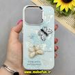 قاب گوشی iPhone 15 Pro آیفون فانتزی سخت Hard لیزری عروسکی برجسته دکمه کرومی اسپینردار طرح پروانه کیوت کد 91728