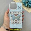 قاب گوشی iPhone 15 Pro Max آیفون فانتزی سخت Hard برجسته دکمه کرومی لنز نگین دار طرح پروانه کیوت کد 91732