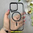 قاب گوشی iPhone 15 Pro Max آیفون اورجینال جیرفور gear4 طرح CRYSTAL PLACE طلقی شیشه ای Hard مگ سیف دار شفاف دکمه کرومی مشکی کد 91823