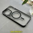 قاب گوشی iPhone 15 Pro Max آیفون اورجینال جیرفور gear4 طرح CRYSTAL PLACE طلقی شیشه ای Hard مگ سیف دار شفاف دکمه کرومی مشکی کد 91823