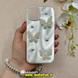 قاب گوشی iPhone 13 / iPhone 14 آیفون سخت Hard لیزری لاکچری کیس مرواریدی پروانه ای کیوت دستبندی کد 91854