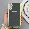 قاب گوشی Galaxy A34 سامسونگ طرح ژله ای مای کیس گلد لاین دور طلایی محافظ لنز دار مشکی کد 92139