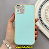 قاب گوشی iPhone 13 آیفون طرح ژله ای مای کیس گلد لاین دور طلایی محافظ لنز دار سبزآبی کد 92180