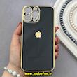 قاب گوشی iPhone 13 Pro Max آیفون طرح ژله ای مای کیس گلد لاین دور طلایی محافظ لنز دار مشکی کد 92183
