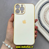 قاب گوشی iPhone 13 Pro Max آیفون طرح ژله ای مای کیس گلد لاین دور طلایی محافظ لنز دار سفید کد 92184
