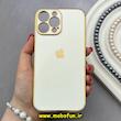 قاب گوشی iPhone 13 Pro Max آیفون طرح ژله ای مای کیس گلد لاین دور طلایی محافظ لنز دار سفید کد 92184