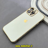 قاب گوشی iPhone 13 Pro Max آیفون طرح ژله ای مای کیس گلد لاین دور طلایی محافظ لنز دار سفید کد 92184