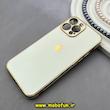 قاب گوشی iPhone 13 Pro Max آیفون طرح ژله ای مای کیس گلد لاین دور طلایی محافظ لنز دار سفید کد 92184