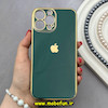قاب گوشی iPhone 13 Pro Max آیفون طرح ژله ای مای کیس گلد لاین دور طلایی محافظ لنز دار سبز تیره کد 92186