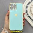 قاب گوشی iPhone 13 Pro Max آیفون طرح ژله ای مای کیس گلد لاین دور طلایی محافظ لنز دار سبزآبی کد 92187