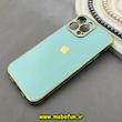 قاب گوشی iPhone 13 Pro Max آیفون طرح ژله ای مای کیس گلد لاین دور طلایی محافظ لنز دار سبزآبی کد 92187