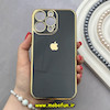 قاب گوشی iPhone 14 Pro Max آیفون طرح ژله ای مای کیس گلد لاین دور طلایی محافظ لنز دار مشکی کد 92188