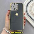 قاب گوشی iPhone 14 Pro Max آیفون طرح ژله ای مای کیس گلد لاین دور طلایی محافظ لنز دار مشکی کد 92188