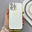 قاب گوشی iPhone 14 Pro Max آیفون طرح ژله ای مای کیس گلد لاین دور طلایی محافظ لنز دار سفید کد 92190