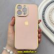 قاب گوشی iPhone 14 Pro Max آیفون طرح ژله ای مای کیس گلد لاین دور طلایی محافظ لنز دار گلبهی کد 92191