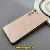 قاب گوشی Galaxy S21 FE سامسونگ طرح ژله ای مای کیس گلد لاین دور طلایی محافظ لنز دار گلبهی کد 92299