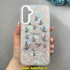 قاب گوشی Galaxy A15 سامسونگ ماربل هولوگرامی سخت HARD فانتزی دکمه کرومی طرح پروانه کد 100126