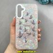 قاب گوشی Galaxy A15 سامسونگ ماربل هولوگرامی سخت HARD فانتزی دکمه کرومی طرح پروانه کد 100126