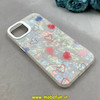 قاب گوشی iPhone 13 / iPhone 14 آیفون ماربل هولوگرامی سخت HARD فانتزی دکمه کرومی طرح قلب کد 100170