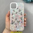 قاب گوشی iPhone 13 / iPhone 14 آیفون ماربل هولوگرامی سخت HARD فانتزی دکمه کرومی طرح پروانه کد 100171