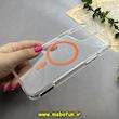 قاب گوشی iPhone 13 Pro Max آیفون اورجینال Classic Fit مگ سیف دار طلقی شیشه ای شفاف دکمه کرومی نارنجی کد 93143