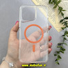 قاب گوشی iPhone 14 Pro Max آیفون اورجینال Classic Fit مگ سیف دار طلقی شیشه ای شفاف دکمه کرومی نارنجی کد 93155
