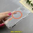 قاب گوشی iPhone 15 آیفون اورجینال Classic Fit مگ سیف دار طلقی شیشه ای شفاف دکمه کرومی نارنجی کد 93164