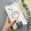 قاب گوشی iPhone 15 آیفون اورجینال Classic Fit مگ سیف دار طلقی شیشه ای شفاف دکمه کرومی نارنجی کد 93164