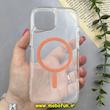 قاب گوشی iPhone 15 آیفون اورجینال Classic Fit مگ سیف دار طلقی شیشه ای شفاف دکمه کرومی نارنجی کد 93164