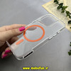 قاب گوشی iPhone 15 Pro آیفون اورجینال Classic Fit مگ سیف دار طلقی شیشه ای شفاف دکمه کرومی نارنجی کد 93167