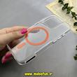 قاب گوشی iPhone 15 Pro آیفون اورجینال Classic Fit مگ سیف دار طلقی شیشه ای شفاف دکمه کرومی نارنجی کد 93167