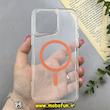 قاب گوشی iPhone 15 Pro Max آیفون اورجینال Classic Fit مگ سیف دار طلقی شیشه ای شفاف دکمه کرومی نارنجی کد 93168