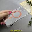 قاب گوشی iPhone 15 Pro Max آیفون اورجینال Classic Fit مگ سیف دار طلقی شیشه ای شفاف دکمه کرومی نارنجی کد 93168