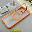 قاب گوشی iPhone 15 Pro Max آیفون اورجینال SHOCK متال کیس Metal اورجینال CASE PRO طرح پشت طلق شفاف دور سیلیکونی استندشو فلزی مگ سیف دار Magsafe محافظ لنزدار رینگی نارنجی کد 93175