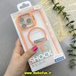 قاب گوشی iPhone 15 Pro Max آیفون اورجینال SHOCK متال کیس Metal اورجینال CASE PRO طرح پشت طلق شفاف دور سیلیکونی استندشو فلزی مگ سیف دار Magsafe محافظ لنزدار رینگی نارنجی کد 93175