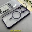 قاب گوشی iPhone 15 Pro Max آیفون اورجینال SHOCK متال کیس Metal اورجینال CASE PRO طرح پشت طلق شفاف دور سیلیکونی استندشو فلزی مگ سیف دار Magsafe محافظ لنزدار رینگی بنفش کد 93177