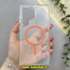 قاب گوشی Galaxy S23 Ultra سامسونگ اورجینال Classic Fit مگ سیف دار طلقی شیشه ای شفاف دکمه کرومی نارنجی کد 93181
