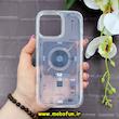 قاب گوشی iPhone 16 Pro Max آیفون اورجینال spigen طرح Ultra HYBRID CRYSTAL طلقی شیشه ای مگ سیف دار شفاف طرح تکنولوژی کد 93210