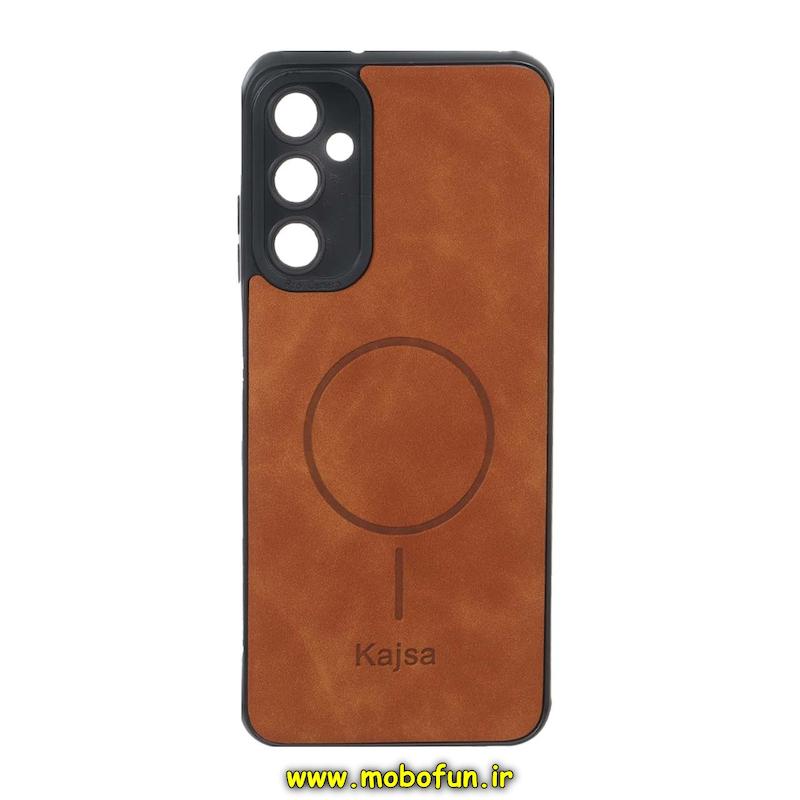قاب گوشی Galaxy A05S سامسونگ ژله ای چرمی جیر کجسا KAJSA طرح مگ سیف Magsafe محافظ لنزدار عسلی کد 93298