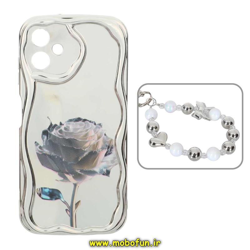 قاب گوشی Galaxy A06 سامسونگ کرومی بالشتی محافظ لنز دار کرومی دستبندی لاکچری رنگ نقره ای کد 93319